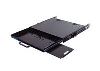 1U Rackmount Keyboard Sliding Drawer for 2 Post Center Mount with Left or Right Handed Retractable Mouuse pad.